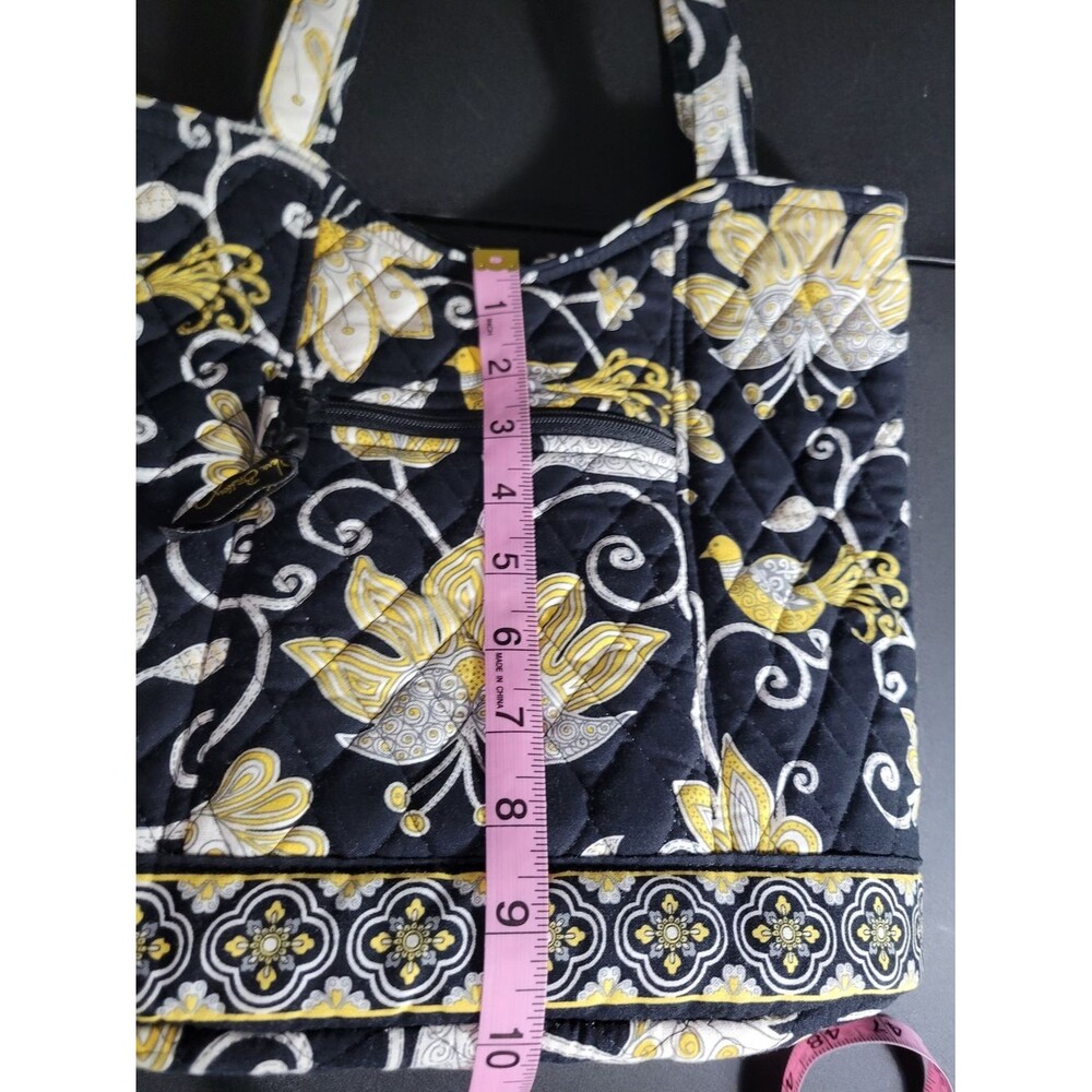 Vera Bradley Tote Bag Women Small Black Yellow Excellent Yellow Bird Quilted Bag - Picture 6 of 9